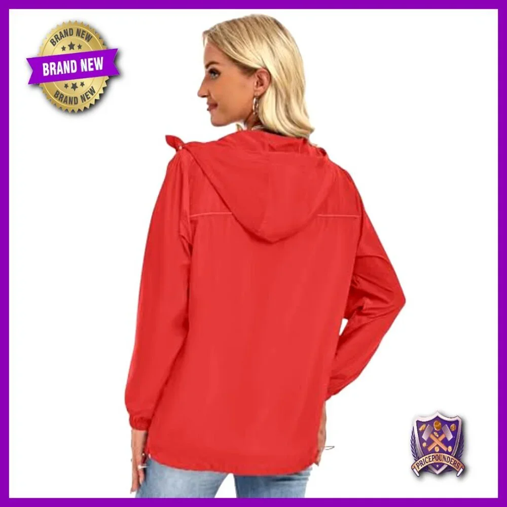 Lightweight Packable Rain Jacket Waterproof Windbreaker Hood Casual Chic